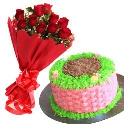 1kg Basket Cake With 15 Roses